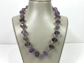 Purple Glass Beads & Silver-tone Necklace