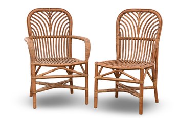 Pair Of Thin Bamboo Chairs One With Arms