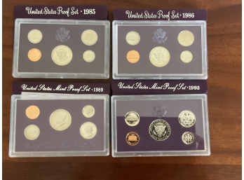 US Coins Proof Sets 1985, 1986, 1989, 1993