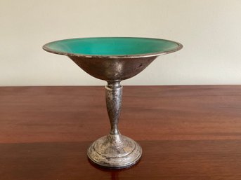 Towne Sterling Silver Pedestal Compote Candy Dish With Green Enamel