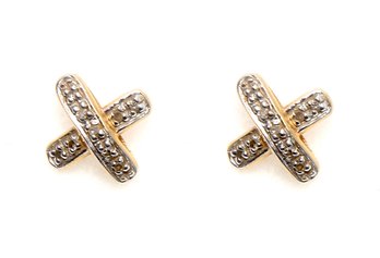 14k Gold And Diamond Cross Earrings