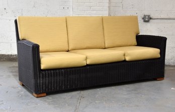 Walters Outdoor Woven Resin Wicker Venezia Sofa With Yellow Cushions