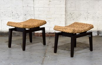 Walters Indoor Woven Rope And Mahogany Bench Stool - Set Of 2 (1 OF 8 AVAILABLE PAIRS)