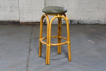 Traditional Indoor Rattan Bar Stool With Woven Leather Seat