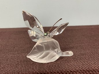 Swarovski Silver Crystal Butterfly On Leaf With Box
