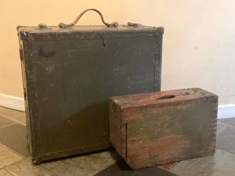 US Army Military Wood & Metal Case With Wood Ammo Box