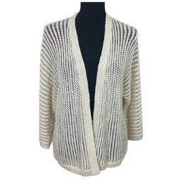 Ivory Crochet Cardigan Cotton Linen Blend Sweater