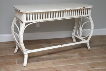 White Painted Stick Wicker Console Table