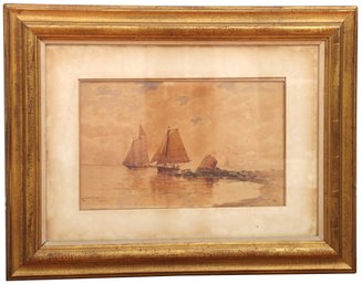 Carlton Theodore Chapman (1860 - 1925) Ships Along The Coast Original Signed Watercolor
