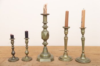 Collection Of Antique Brass Candlesticks