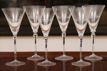 6 Etched White Wine Glasses