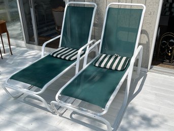 Green And White Lounge Chairs - A Pair