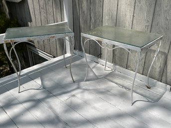 Outdoor Frosted Glass Top And White Painted Tables