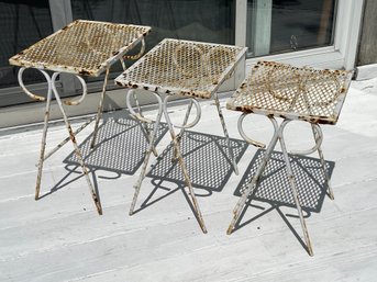 Vintage White Painted Outdoor Metal Nesting Tables