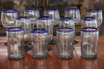 Blue Rim Drinking Glass Set