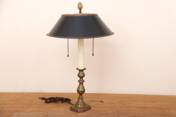 Antique Brass And Tole Shade Lamp