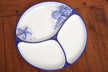 Blue And White Divided Plate With Seashells