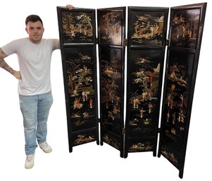 Magnificent Mid Century Black Chinese Lacquered Screen
