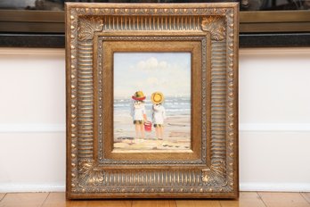 Boy And Girl On Beach In Gold Frame