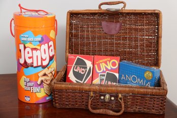 Jenga And Cards With Picnic Basket
