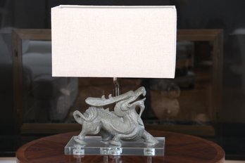 Ethan Allen Foo Dragon Lamp On Lucite Base