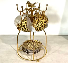 Decor Lane Leopard Cup And Saucers With Holder