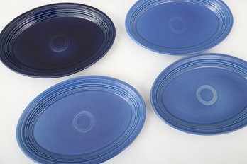 Four Blue Homer Laughlin Oval Plates