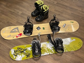 Two Snowboards With Size 9 Boots