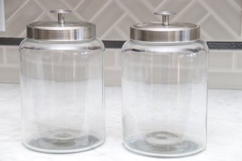 Pair Of Glass Canisters With Stainless Steel Lids