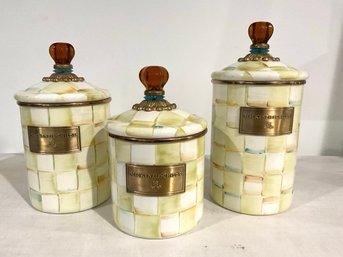 Trio Of MacKenzie Childs Canisters Parchment Check