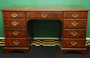 Baker Furniture Burl Mahogany Desk With 9 Drawers