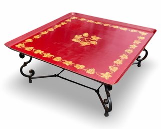 Red Tole Tray Coffee Table With Iron Base