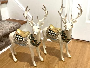 Pair Of MacKenzie Childs Courtly Check Standing Reindeer