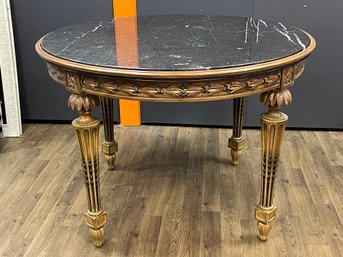 Neo-Classical Style Round Table With Black Marble Top