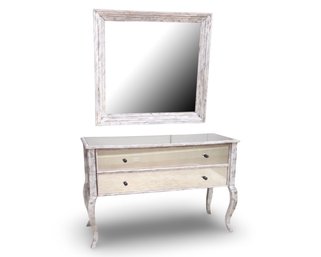 Antiqued Mirrored Swedish Two Drawer Commode And Mirror