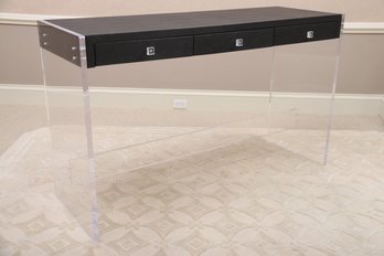 Faux Snakskin And  Lucite Console Table