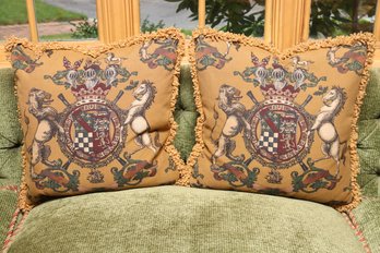 Fringed Old World Crest Throw Pillows 20 X 20