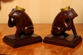 Frog Prince Lacquered Wood Bookends