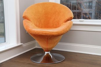 Orange Plush Tulip Swivel Chair On Chrome Base