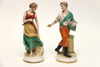 Porcelain Man And Woman Figurine With Green Crown Stamp