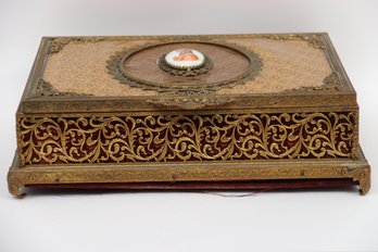 19th Century Antique Brass And Cameos Desk Box
