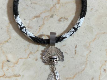 Black And Sterling Pendant Necklace