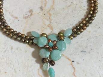 Blue Stone Flower Necklace