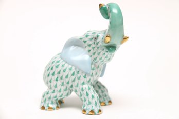 Herend Trunk Up Green Elephant