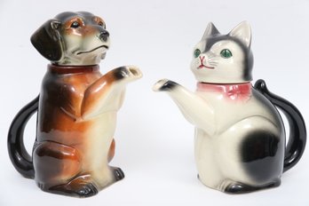 1950's Germain Porcelain Cat & Dog Tea Pots