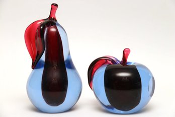 Murano Art Glass Apple And Pear Bookends