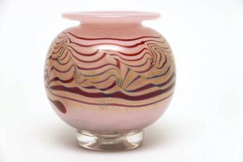 Art Glass Pink Vase With Freeform Swirl