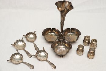 Lot Of Sterling Silver Including Snack Tray, Salt & Pepper & Spoons