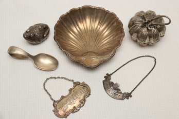 Lot Of Sterling Silver Including Shell, Frog And Pumpkin Trinket Box And More