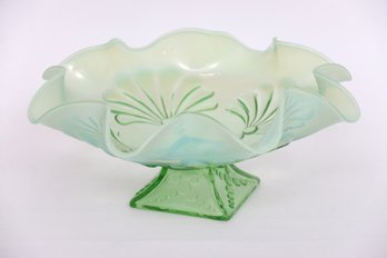 Green Opalescent Glass Pedestal Bowl